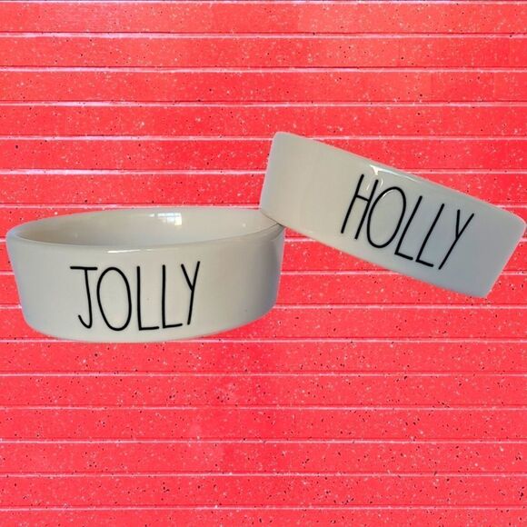 Rae Dunn Christmas "Holly" and "Jolly" Small Kitchen Bowls Ramekins Dips - Picture 1 of 6